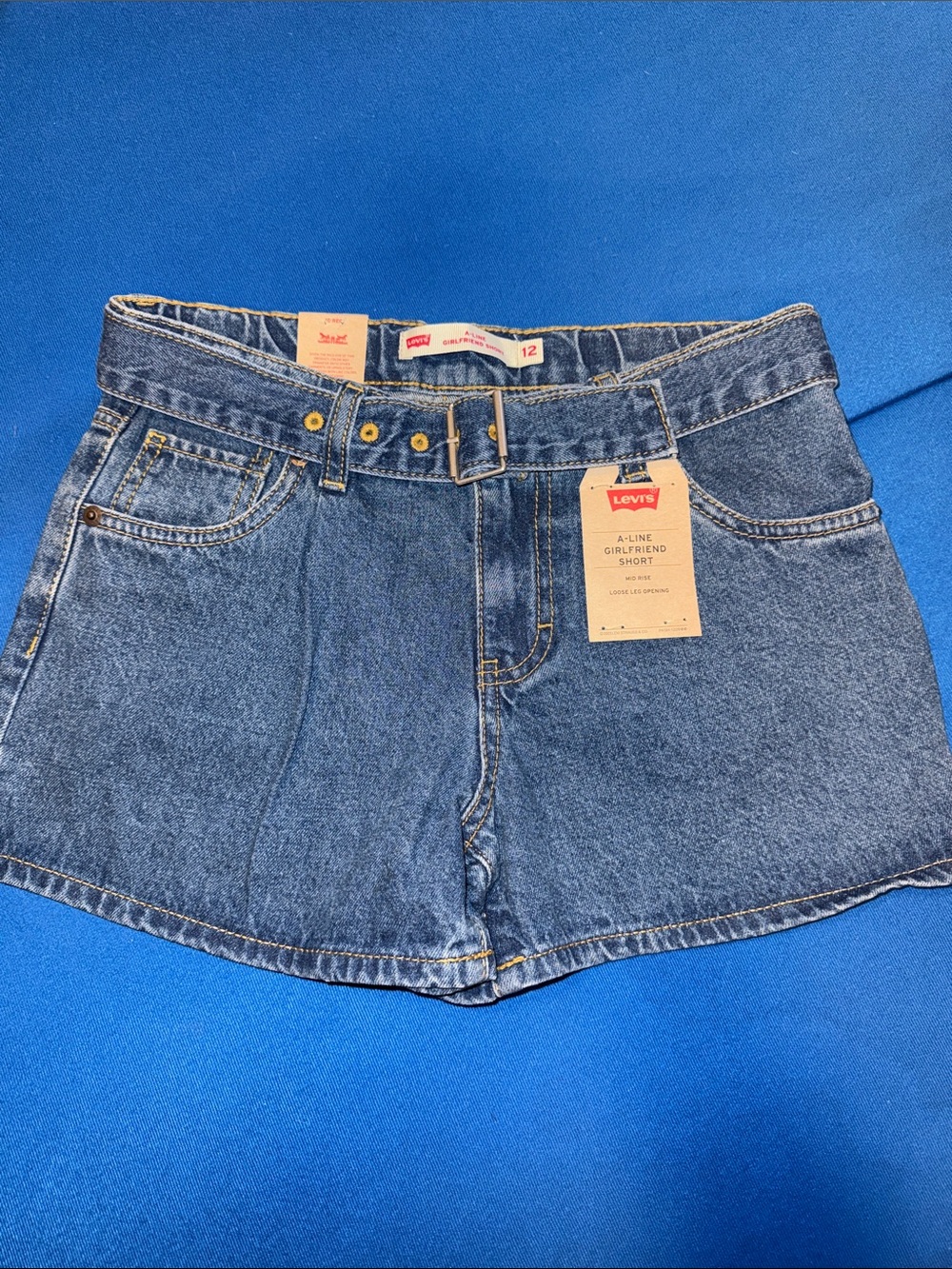 Levi's Blue Denim A-Line Girlfriend Shorts
